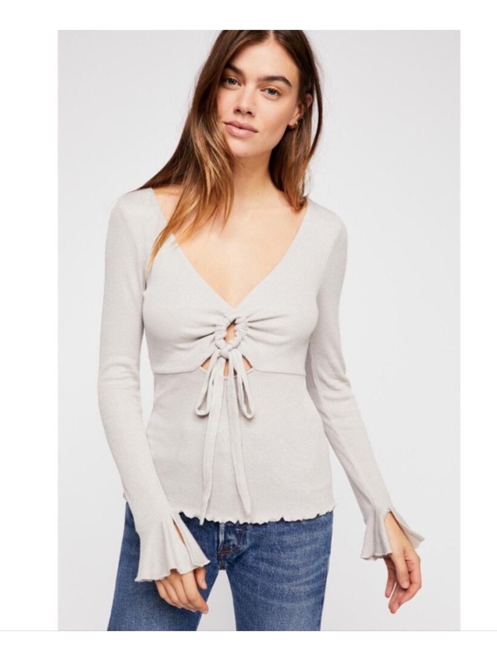 Free People Metallic Cream Keyhole Top